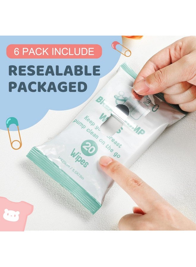 Threlaco مناديل مضخة الثدي ثريلاغو 6 عبوات 120 عدداً للتنظيف السريع وخالية من المهيجات قابلة لإعادة الإغلاق مناديل تنظيف مضخة الثدي المريحة لوازم الرضاعة الصحية (أخضر) - Image 2