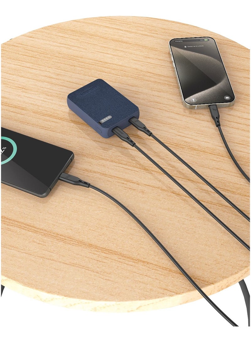 Remson Remson Revo Charge 10000mAh Mini Power Bank 20W Power Delivery Dual USB-C Output with Leather Exterior Design Compatible for iPhone Tablet Samsung - Blue  - Image 2