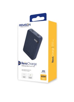 Remson Remson Revo Charge 10000mAh Mini Power Bank 20W Power Delivery Dual USB-C Output with Leather Exterior Design Compatible for iPhone Tablet Samsung - Blue  - Image 4