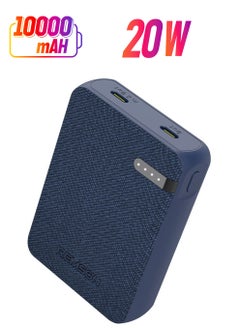 Remson Remson Revo Charge 10000mAh Mini Power Bank 20W Power Delivery Dual USB-C Output with Leather Exterior Design Compatible for iPhone Tablet Samsung - Blue  - Image 1