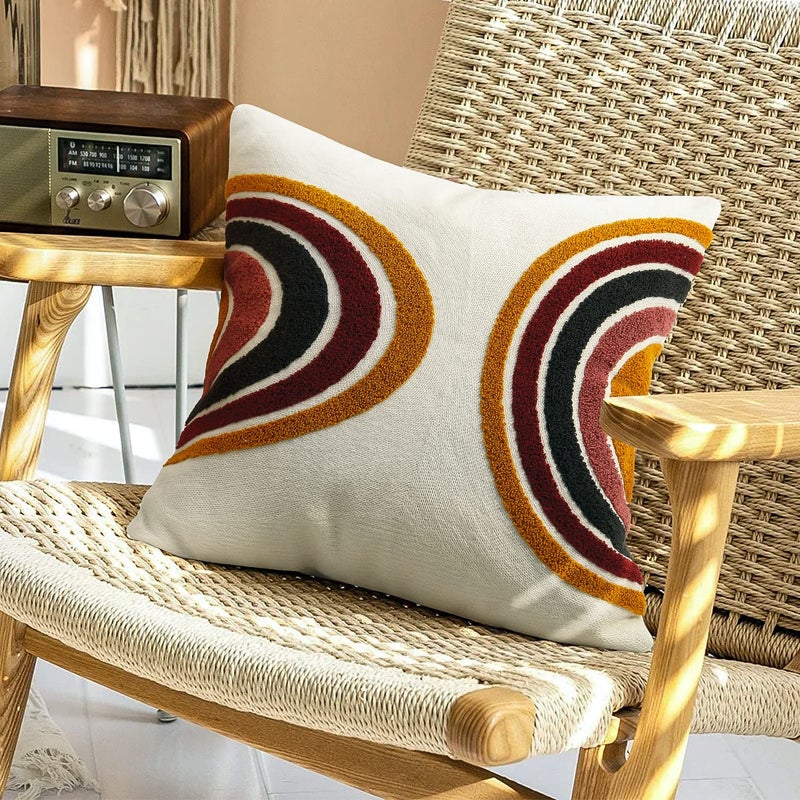 Merrycolor Boho Abstract Throw Pillow Covers 18x18 Tufted Sun Pillow Covers Colorful Mid Century Modern Pillow Covers Boho Pillows Decorative Throw Pillow Case for Bed Couch Living Room1PC