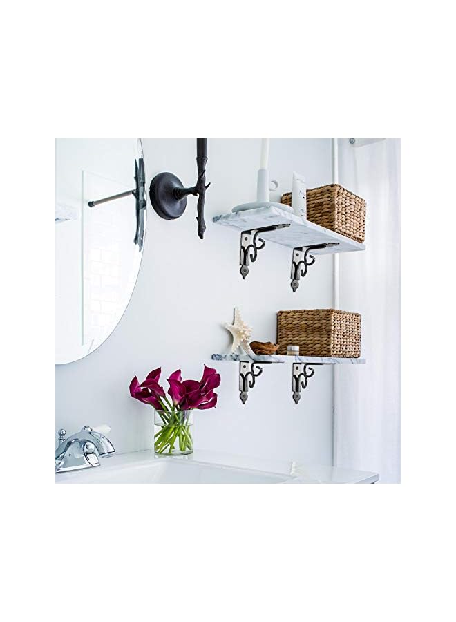 The Bros Floating Shelf Brackets, Decorative Shelf Brackets and Supports, Rustic Shelves Brackets Heavy Duty Steel, Wall Corner Shelving Brackets, Joint Right Angle Corner Brace with Screw - 2 Pairs/Black  - Image 4
