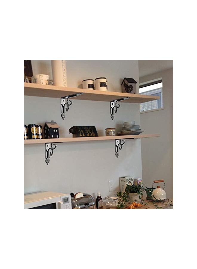 The Bros Floating Shelf Brackets, Decorative Shelf Brackets and Supports, Rustic Shelves Brackets Heavy Duty Steel, Wall Corner Shelving Brackets, Joint Right Angle Corner Brace with Screw - 2 Pairs/Black  - Image 2