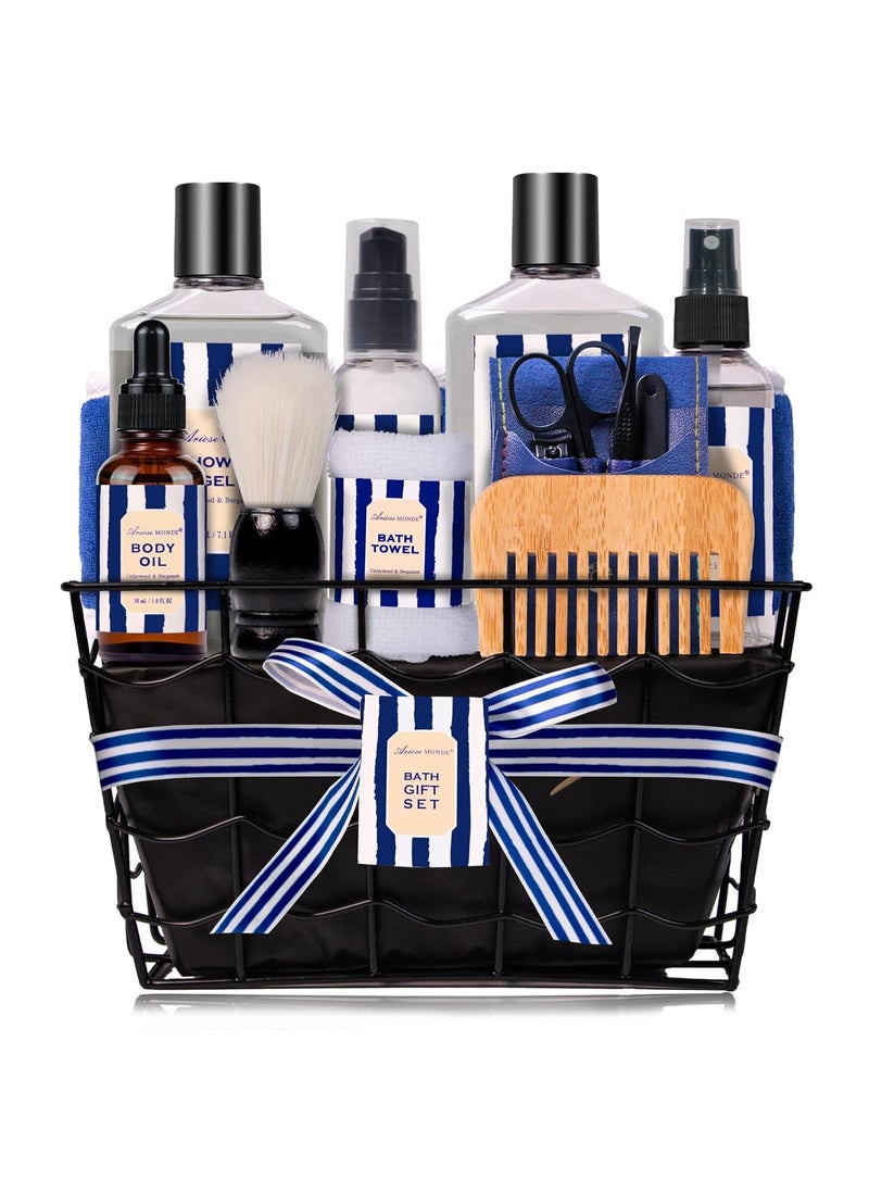 ArioseMonde - Valentines Day Gifts for Men Bath and Body Gift Sets for Men with 10 Pcs Cedar  Bergamot Spa Gifts for Men Bath Sets Includes Shower Gel Bubble Bath Body Mist Perfect Fathers Day Gifts for Men - Image 1