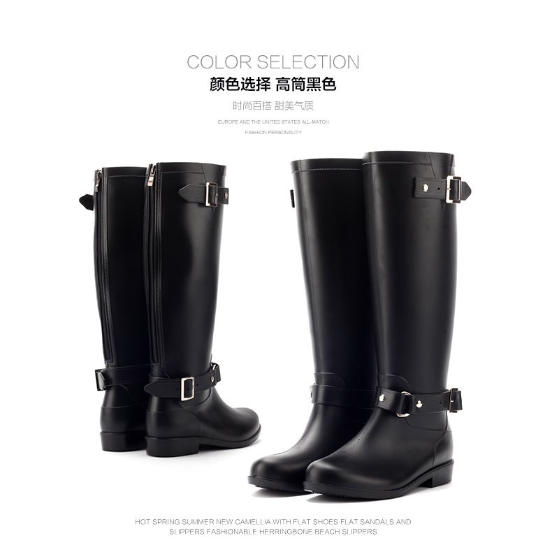 Fashion High-Top Rain Boots Red Zipper Womens Waterproof Martens Black 