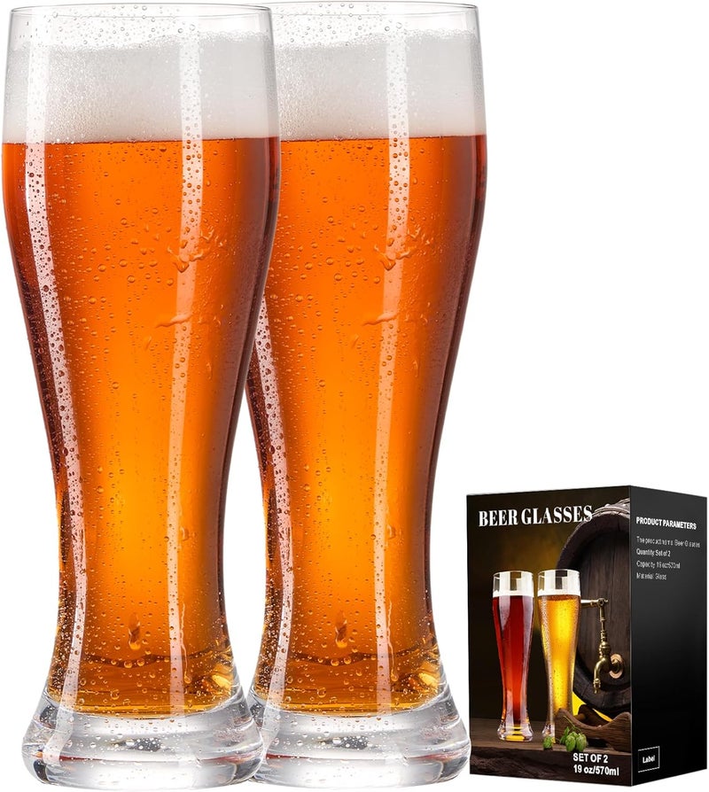 PARACITY Beer Glasses, Pint Glasses Set of 2, Pilsner Wheat Beer Glasses, Glasses Drinking Set, Glassware Gift for Men (19 oz) - Image 1