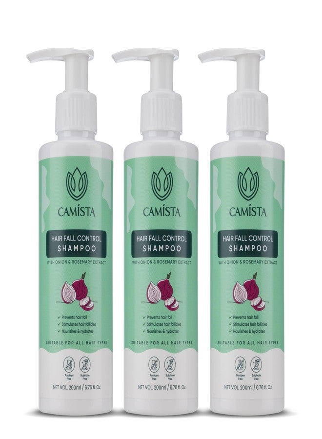 CAMISTA Hair Fall Control Shampoo with Onion, Rosemary, Bhringraj, Thuja, Jujube & Argan Oil For Promotes Hair Growth | Reduces Up to 90% Hair Fall | Sulfate Free l All Hair Types- 200ml (Pack of 3) - Image 1