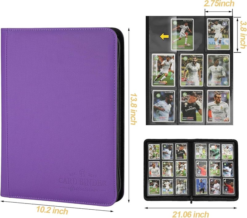 CARDBINDER 9 Pockets Card Binder,Premium Zip Trading Card Binder,540 Double Sided Pocket PU Collection Binder, Collector Album, Card Folder for MTG, TCG, Business Cards.(Purple) - Image 2
