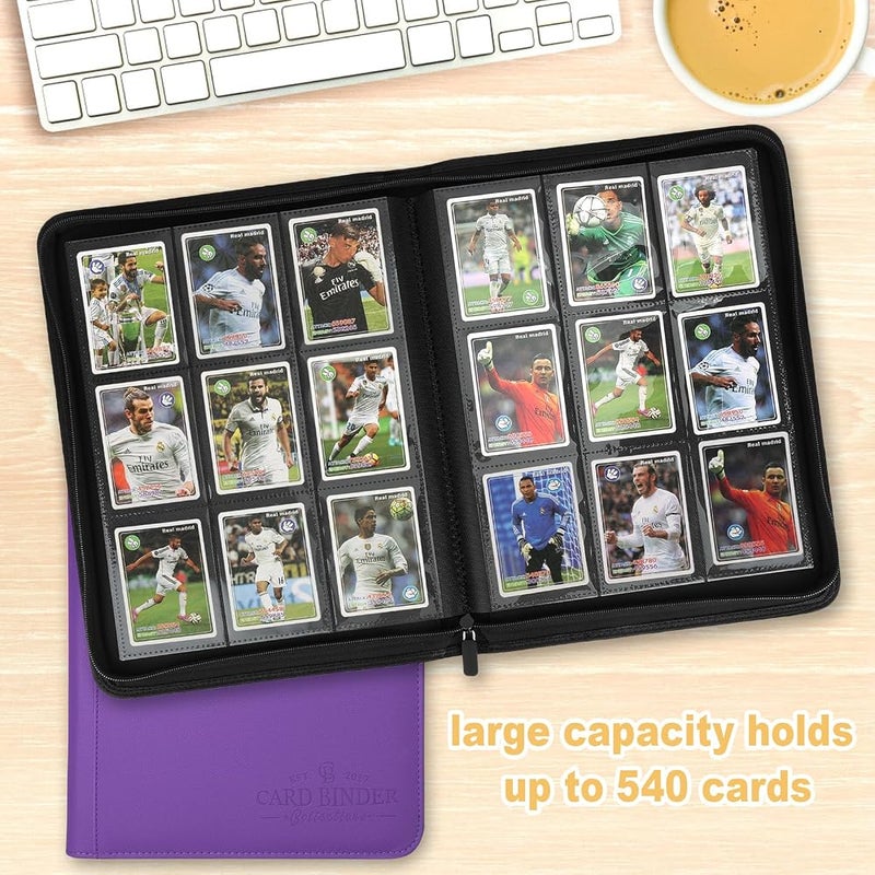CARDBINDER 9 Pockets Card Binder,Premium Zip Trading Card Binder,540 Double Sided Pocket PU Collection Binder, Collector Album, Card Folder for MTG, TCG, Business Cards.(Purple) - Image 4