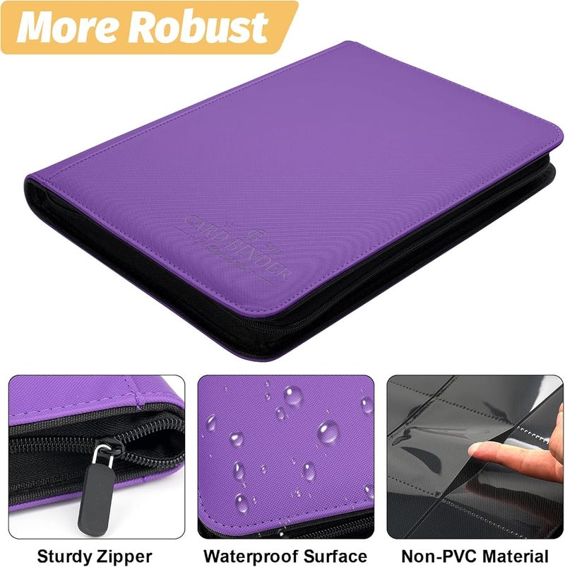 CARDBINDER 9 Pockets Card Binder,Premium Zip Trading Card Binder,540 Double Sided Pocket PU Collection Binder, Collector Album, Card Folder for MTG, TCG, Business Cards.(Purple) - Image 3