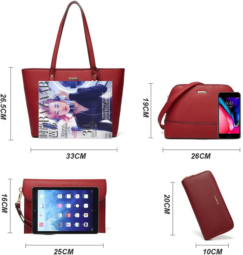 YTL Women Fashion Handbags Wallet Tote Bag Shoulder Bag Top Handle Satchel Purse Set 4pcs - Image 4