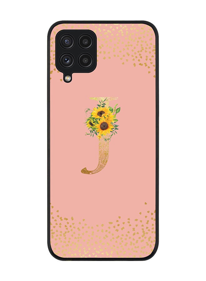 Stylizedd Rugged Black edge case for Samsung Galaxy A22 (LTE/4G)  Slim fit Soft Case Flexible Rubber Edges Anti Drop TPU Gel Thin Cover - Custom Monogram Initial Letter Floral Pattern Alphabet - J (Rose Pink ) - Image 1
