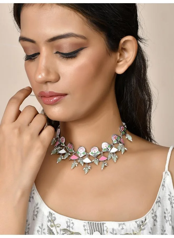 VOYLLA Bagh E Fiza Basanti Leaves and Flowers Necklace