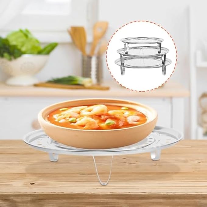 SYOSI Steamer Rack 3 Pcs Stainless Steel Steamer Pan Baking Cooling Rack Trivet Stand Kitchen Food Steaming Pans Steamer Basket For Dim Sum Dumpling Silver - Image 4