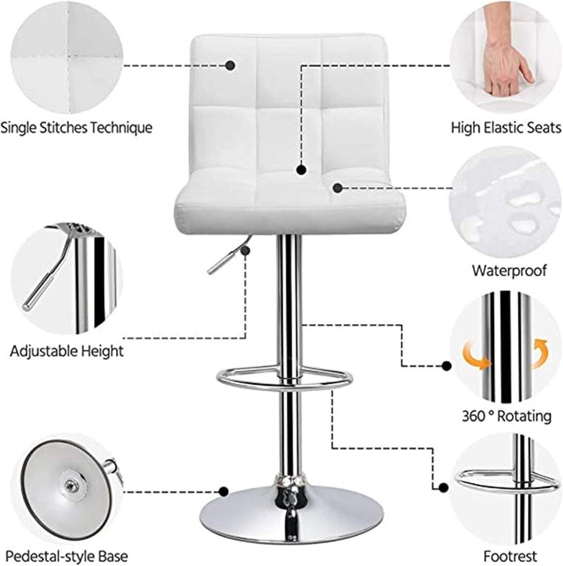 LANNY PU Leather Bar Stool 2-Pieces Set, White - Image 3