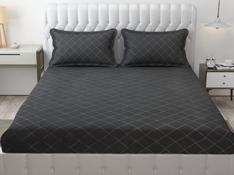 Filymore 300 TC Microfiber Solid Embossed Check Double/King Size Bedsheet with 2 Pillow Covers (90x95 Inches) – Soft, Durable Dark Grey Single Color Bedcover for Home & Hotel Use - Image 2