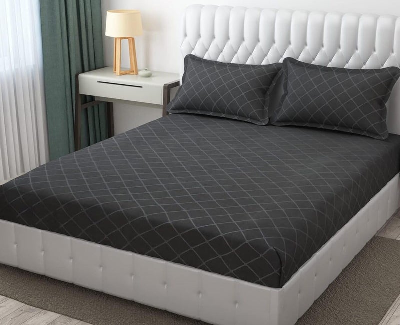 Filymore 300 TC Microfiber Solid Embossed Check Double/King Size Bedsheet with 2 Pillow Covers (90x95 Inches) – Soft, Durable Dark Grey Single Color Bedcover for Home & Hotel Use - Image 3