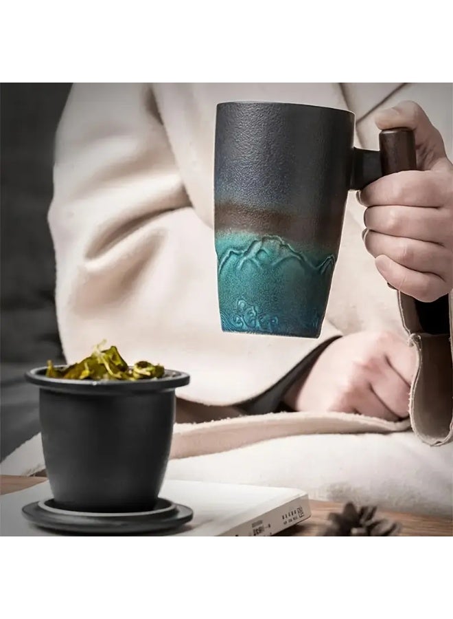 NIBEMINENT a set Handmade Ceramic Coffe/Tea Mug Large Ceramic Strainer Creative Retro Mug Traditional Tea Cup Pottery Mug Business Gift - Image 4