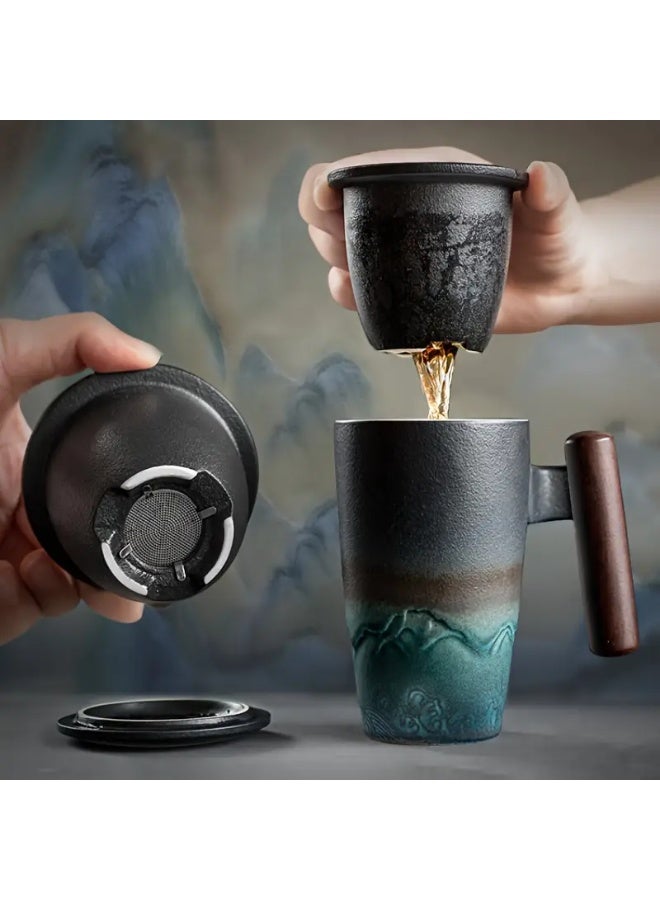 NIBEMINENT a set Handmade Ceramic Coffe/Tea Mug Large Ceramic Strainer Creative Retro Mug Traditional Tea Cup Pottery Mug Business Gift - Image 3