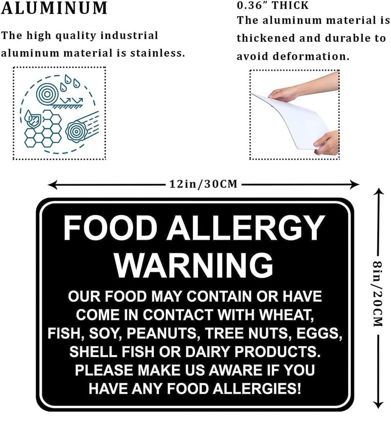 CCPARTON Metal Sign Food Allergy Warning Safety Signs Warning Sign Caution Aluminum Tin Sign Traffic Road Street Sign for Home Cafe Bar 8x12 Inches Indoor/Outdoor Use - Image 2