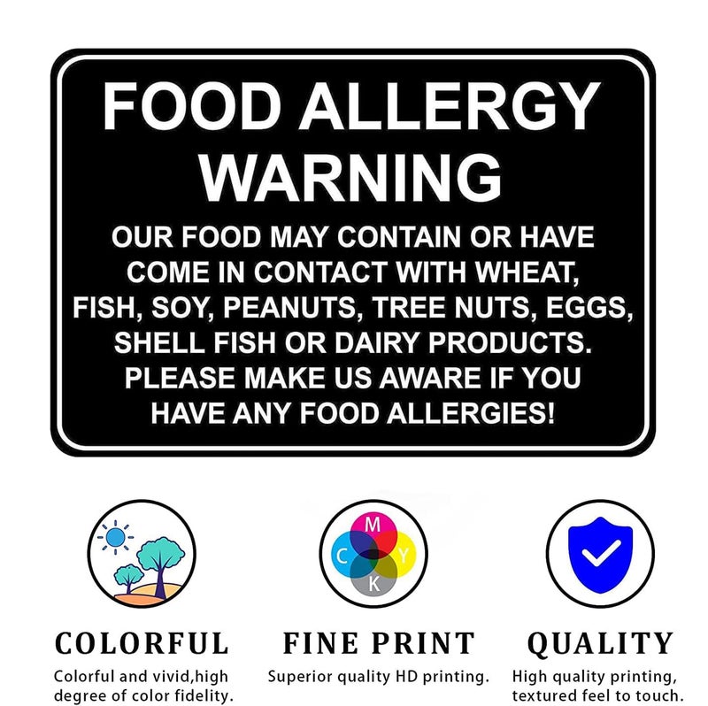 CCPARTON Metal Sign Food Allergy Warning Safety Signs Warning Sign Caution Aluminum Tin Sign Traffic Road Street Sign for Home Cafe Bar 8x12 Inches Indoor/Outdoor Use - Image 3