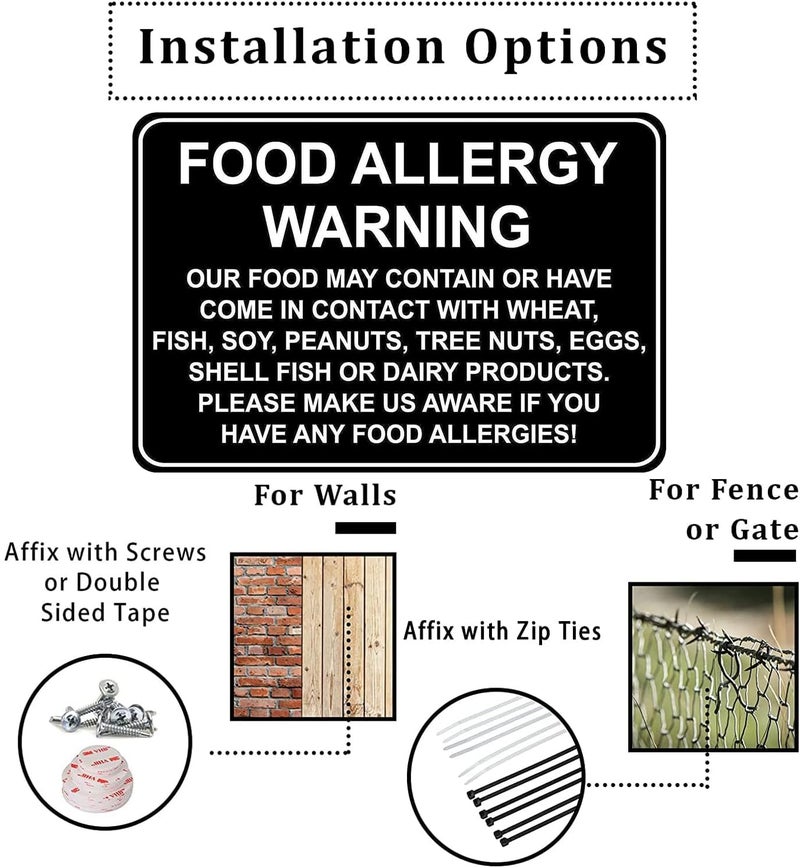 CCPARTON Metal Sign Food Allergy Warning Safety Signs Warning Sign Caution Aluminum Tin Sign Traffic Road Street Sign for Home Cafe Bar 8x12 Inches Indoor/Outdoor Use - Image 4