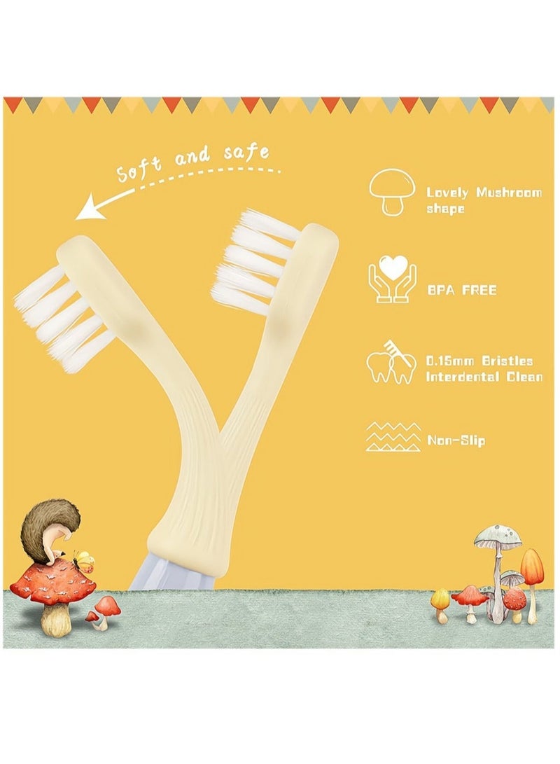 Captaintech 6 Packs Kids Soft Toothbrush Silicone Head Mushroom Oral Care Brush Teeth Cleaning Tool Training Brush Extra Soft Bristles Toddler Toothbrush for 1 - 3 Years Old Random Color - Image 2