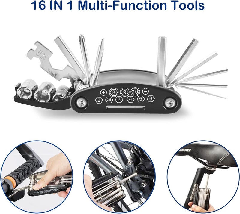 NDakter Bike Repair Tool Kit with Waterproof Frame Bag, Bicycle Pump, and 16-in-1 Multitool - Image 4
