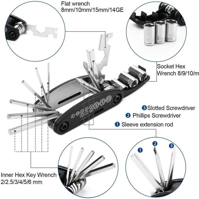 NDakter Bike Repair Tool Kit with Waterproof Frame Bag, Bicycle Pump, and 16-in-1 Multitool - Image 5