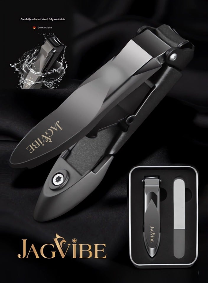 JAGViBE Professional Nail Clipper & Nail Cutter Set with Nano Glass File - Matte Gray Stainless Steel | Heavy Duty Fingernail & Toenail Trimmer | Integrated Catcher | Premium Gift Box for Manicure Pedicure - Image 1