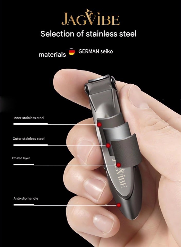 JAGViBE Professional Nail Clipper & Nail Cutter Set with Nano Glass File - Matte Gray Stainless Steel | Heavy Duty Fingernail & Toenail Trimmer | Integrated Catcher | Premium Gift Box for Manicure Pedicure - Image 3