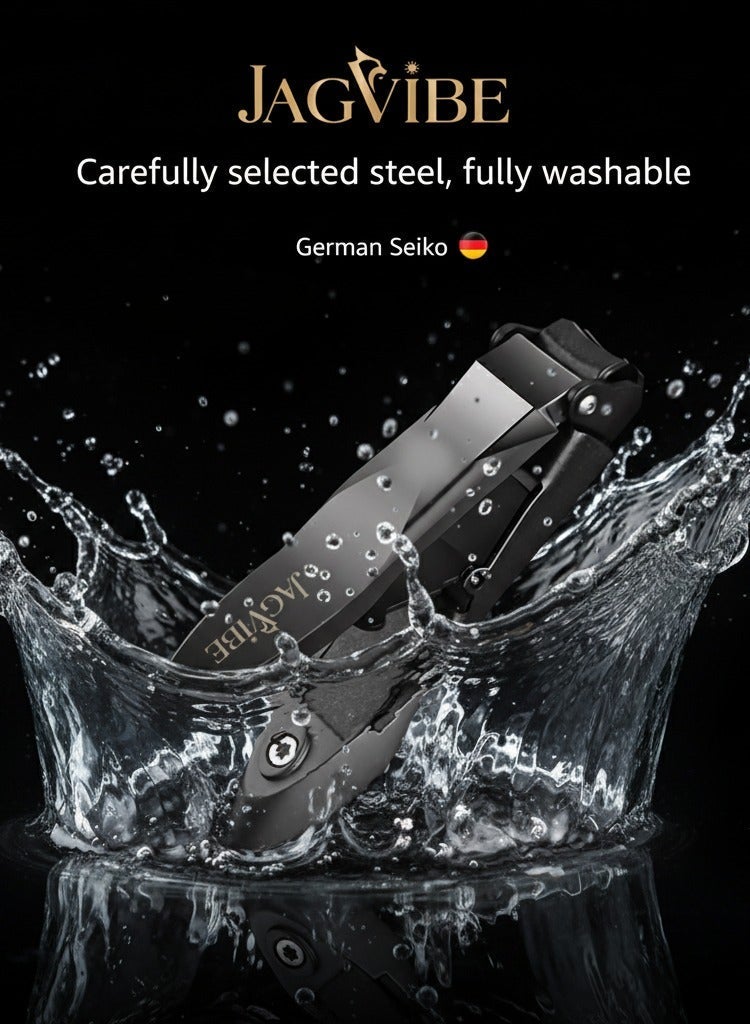 JAGViBE Professional Nail Clipper & Nail Cutter Set with Nano Glass File - Matte Gray Stainless Steel | Heavy Duty Fingernail & Toenail Trimmer | Integrated Catcher | Premium Gift Box for Manicure Pedicure - Image 2