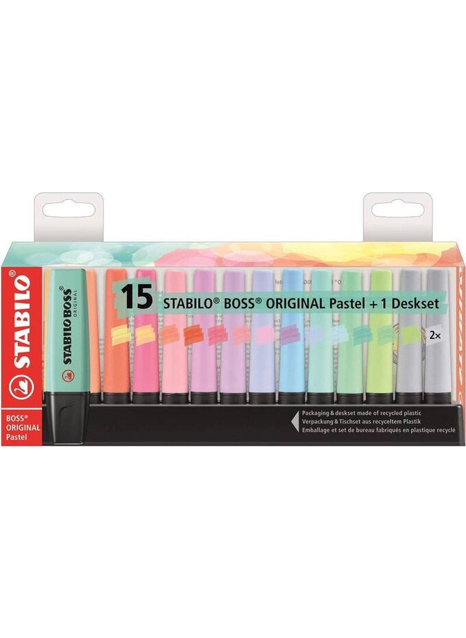 STABILO Boss Original Deskset Marking Pen Desk Set 14+1 Pastel Color  - Image 1