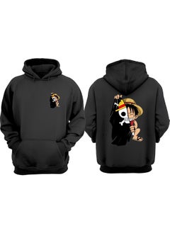 The Wert Unisex Anime Luffy Pirate Flag Design Front Back Printed Regular Fit Black Sweatshirt  - Image 1