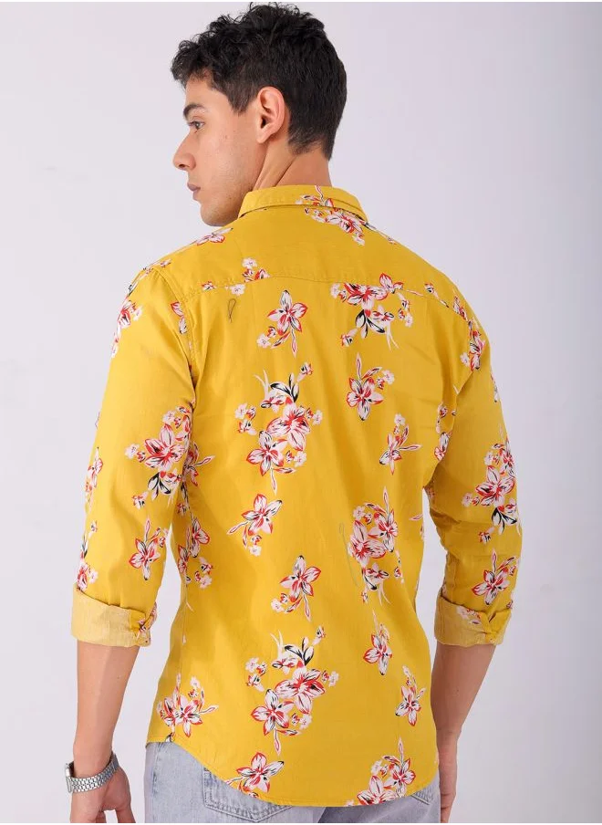 شركة المرآب الهندية Men Slim Fit Tropical Full Sleeves Spread Collar Casual Shirt