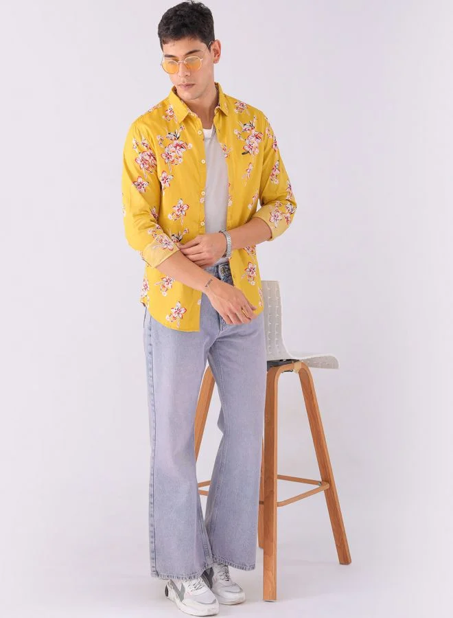 The Indian Garage Co Men Slim Fit Tropical Full Sleeves Spread Collar Casual Shirt