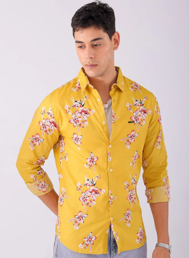 The Indian Garage Co Men Slim Fit Tropical Full Sleeves Spread Collar Casual Shirt