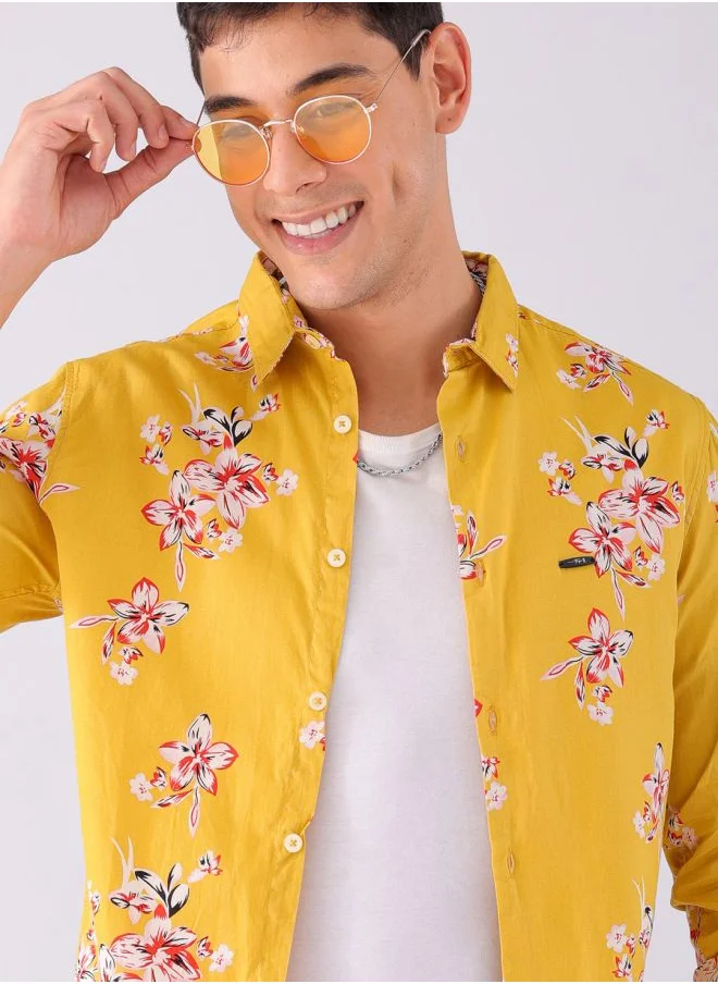شركة المرآب الهندية Men Slim Fit Tropical Full Sleeves Spread Collar Casual Shirt