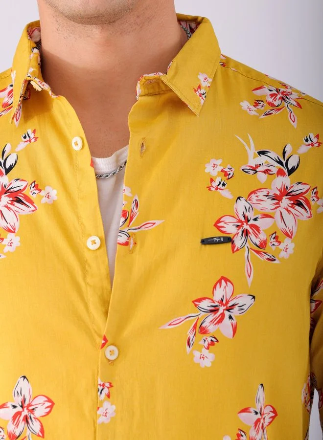 The Indian Garage Co Men Slim Fit Tropical Full Sleeves Spread Collar Casual Shirt