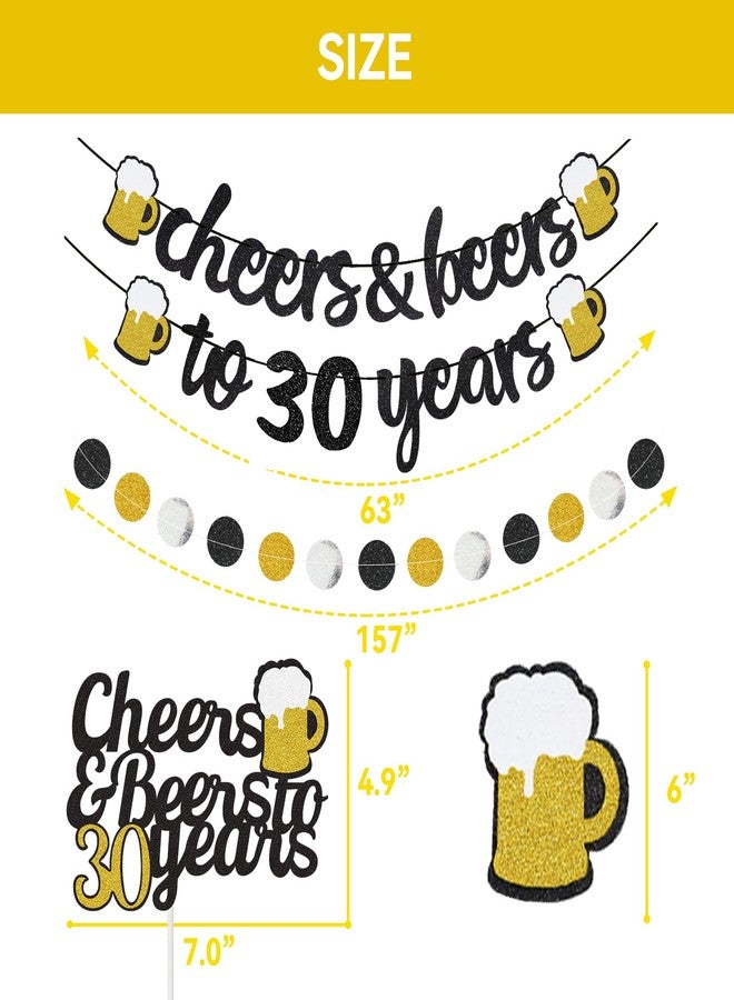Joymee Happy 30th Birthday Banner - Cheers to 30 Years Banner 30 Years Old Cake Topper, Glittery Circle Dots Garland 30th Birthday Decorations Party Supplies (Black Gold) - Image 3