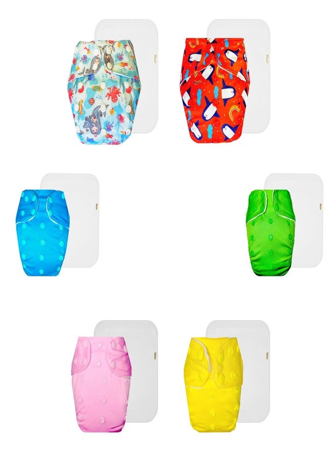 Dumbledo Premium Cloth Diaper with Cotton Insert (Pack of 6) | Soft & Gentle | Leakproof | Adjustable Snaps | Everyday Diapering Essential | 3 Months - 3 Years | Unisex Baby - Image 1