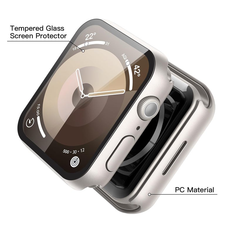 Misxi 2 Pack Hard PC Case with Tempered Glass Screen Protector Compatible with Apple Watch Series 9 Series 8 Series 7 45mm, Anti-Drop Scratch Resistant Lightweight Cover for iWatch, 2 Starlight - Image 3