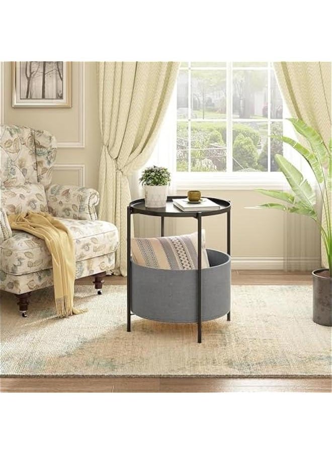 HOOKOR Metal End Tables with Fabric Storage Basket, SideTables Bedroom, Small Bedside Table Nightstand with Removable Tray for Living Room, Nursery, Laundry (Black)  - Image 5