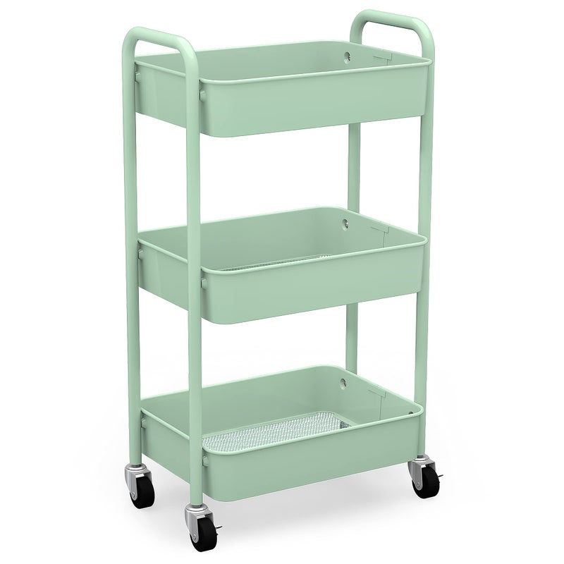 CAXXA CAXXA 3Tier Rolling Metal Storage Organizer  Mobile Utility Cart Kitchen Cart with Caster Wheels Aqua Green 