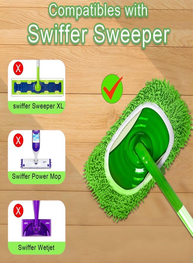 Hlmsyurx 5PCS Microfiber Wet and Dry Sweeping Mop Pads, Compatible with Swiffer Sweeper, Chenille Washable Swiffer Mop Pads, Reusable Mopping Refills for Hardwood Floor(Green 5PCS) - Image 4