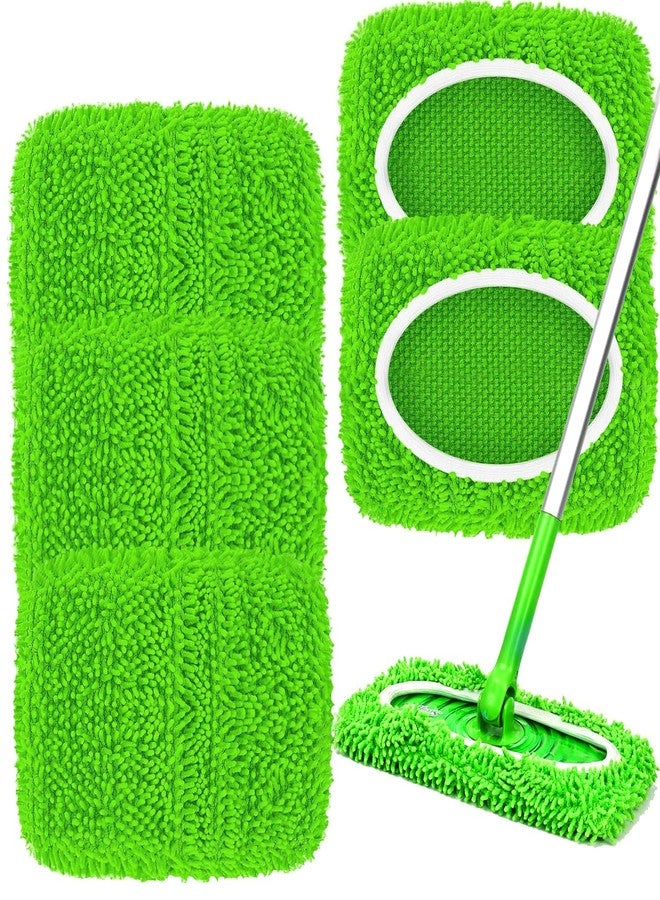 Hlmsyurx 5PCS Microfiber Wet and Dry Sweeping Mop Pads, Compatible with Swiffer Sweeper, Chenille Washable Swiffer Mop Pads, Reusable Mopping Refills for Hardwood Floor(Green 5PCS) - Image 1