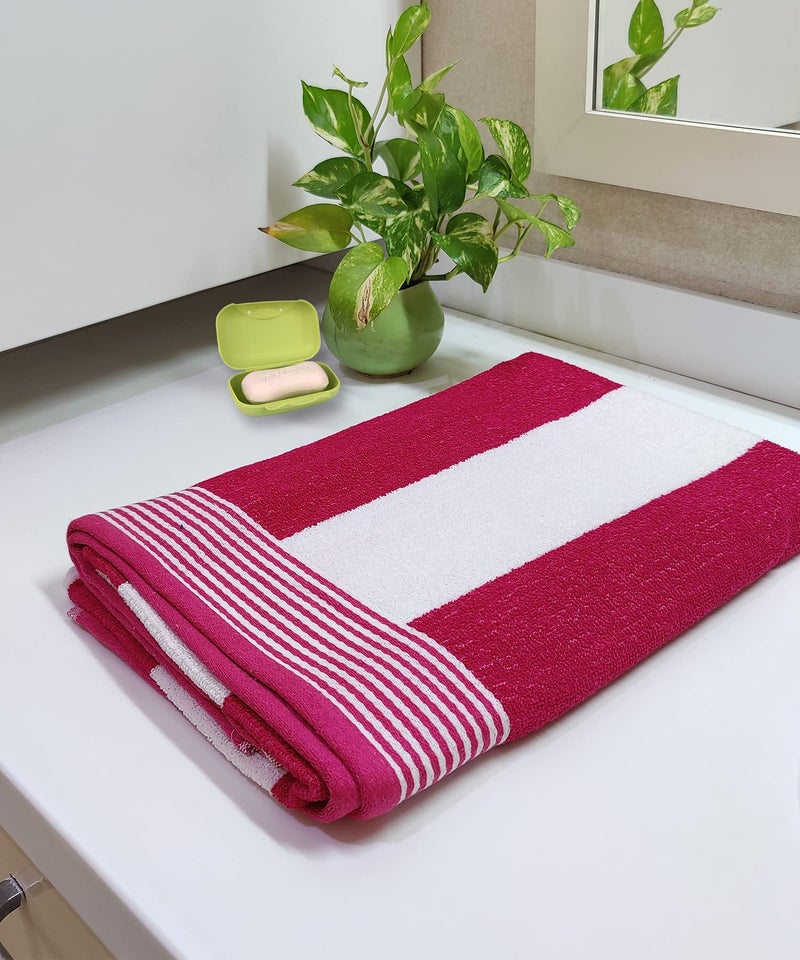 zebaya Pure Cotton Bath Towel. (75 x 150 cm) 420 GSM Multicolor Stripe Design. High Absorbent Towel for Hotels & Home. (Maroon) - Image 1