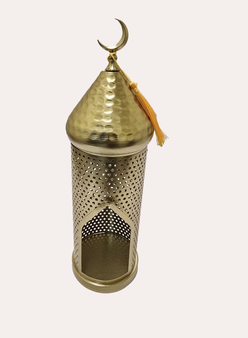 يوويل حامل شموع معدني على شكل فانوس رمضاني، قطعة مركزية أنيقة بتصميم هلال، مصباح فانوس معدني مزخرف لتزيين المنزل والمناسبات وحفلات الزفاف وعيد الفطر. - Image 1