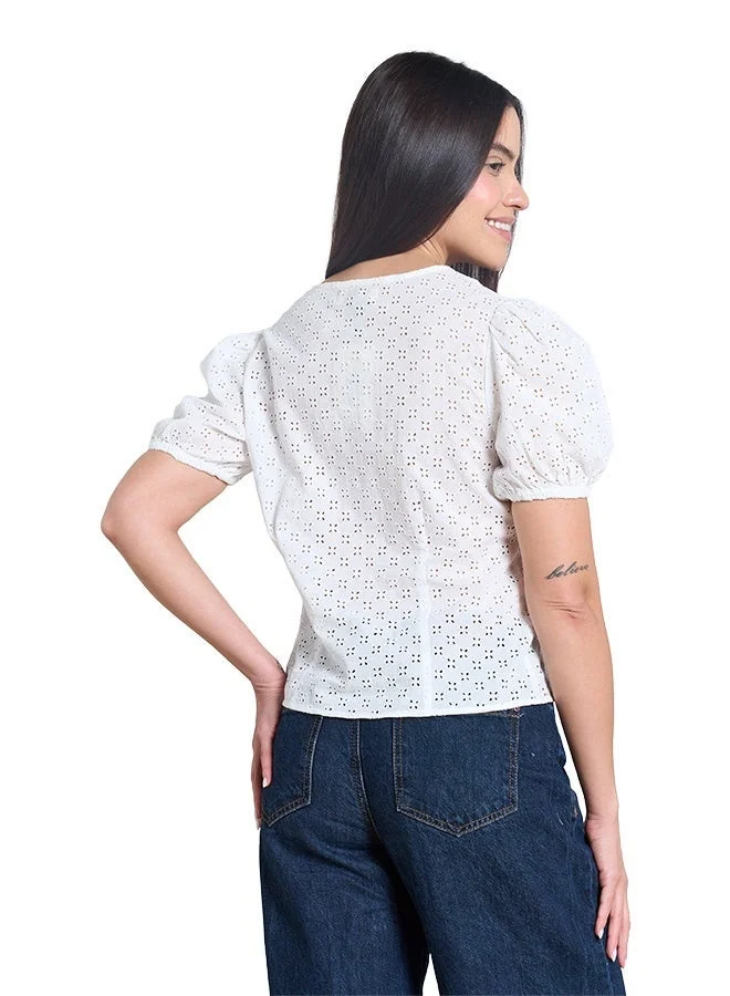 اشاراي Women's Short Sleeve Button Down Top With Puff Sleeves  Comfortable Material, Breathable Daily Wear, Casual Fashion Outfit, Special Occasion Outfit, Trendy & Chic Apparel