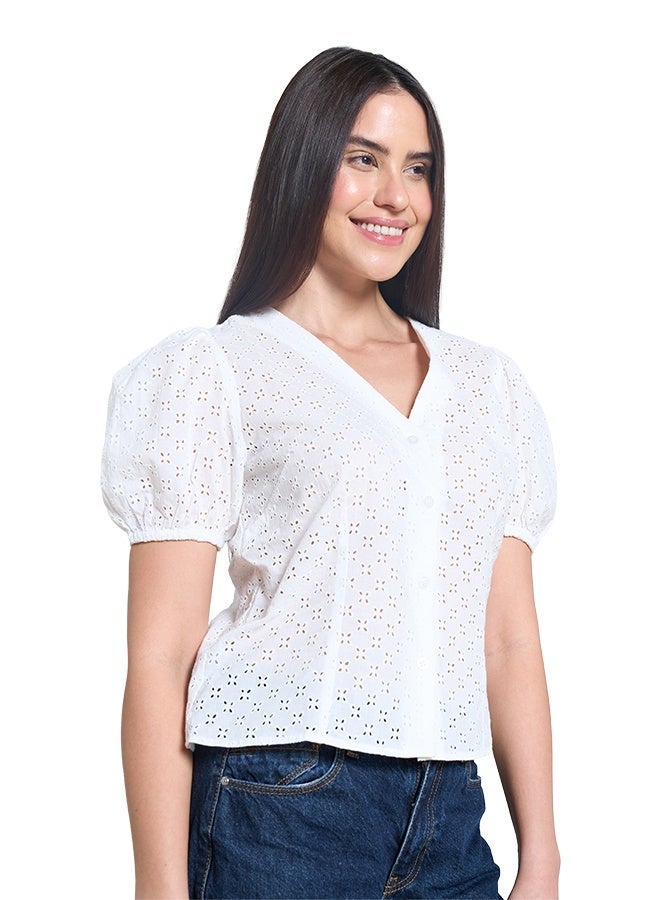 ASHARAE بلوزة نسائية بأكمام قصيرة مزودة بأزرار مع أكمام منتفخة، مادة مريحة، ملابس يومية قابلة للتنفس، ملابس عصرية غير رسمية، ملابس لمناسبات خاصة، أزياء عصرية وأنيقة - Image 1